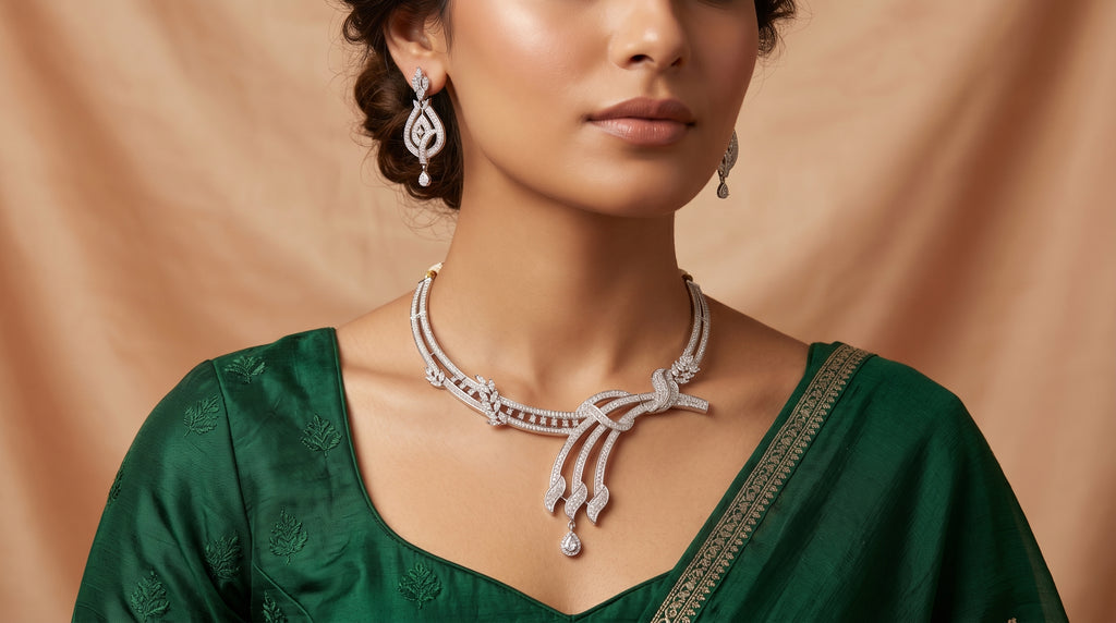 Luxury CZ Diamond Style Twisted Knot Necklace Set