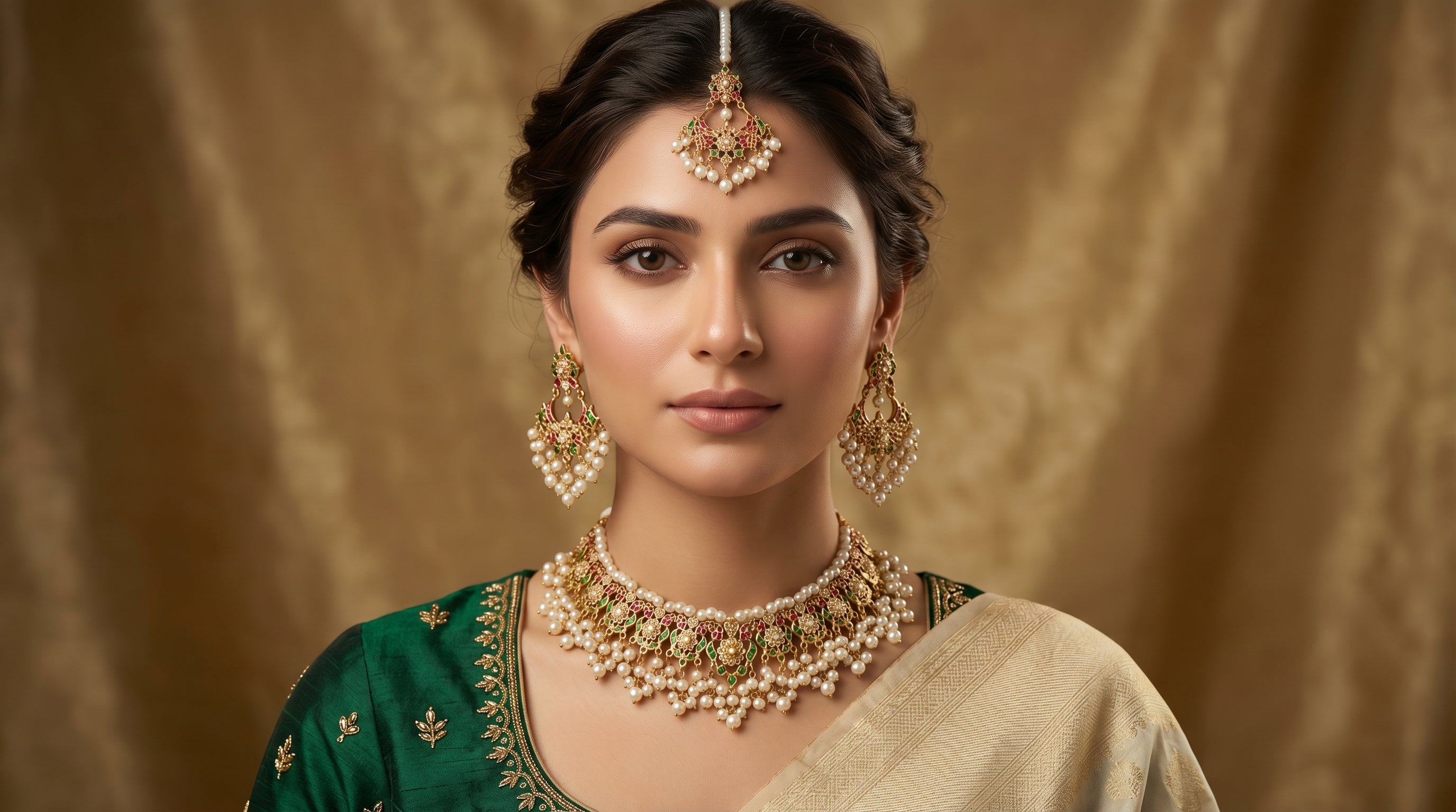 Pearl & Meenakari Gold Choker Necklace Set