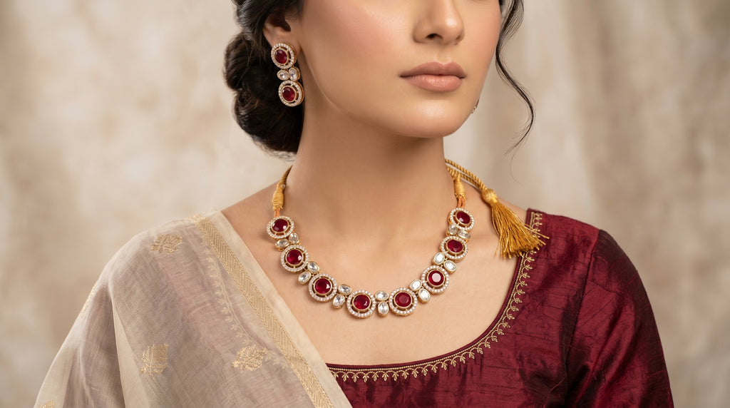 Ruby & Polki Kundan Round Cluster Choker Necklace Set