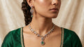 Mint Green & Crystal Diamond Two-Tone Geometric Baguette Necklace Set