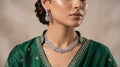 Silver Crystal Diamond Baguette Square Panel Choker Necklace Set