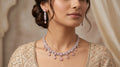 Rose Pink Opal & Crystal Diamond Butterfly Floral Necklace Set