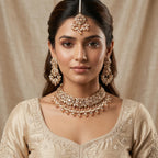 Gold Floral Choker & Emerald Bead Jhumka Bridal Set — Pakistani bridal jewellery set by Jashan Jewels Pakistan