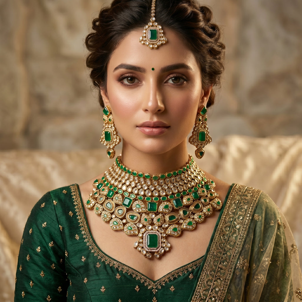 Ruby & Emerald Meenakari Kundan Choker Bridal Set — Pakistani bridal jewellery set by Jashan Jewels Pakistan