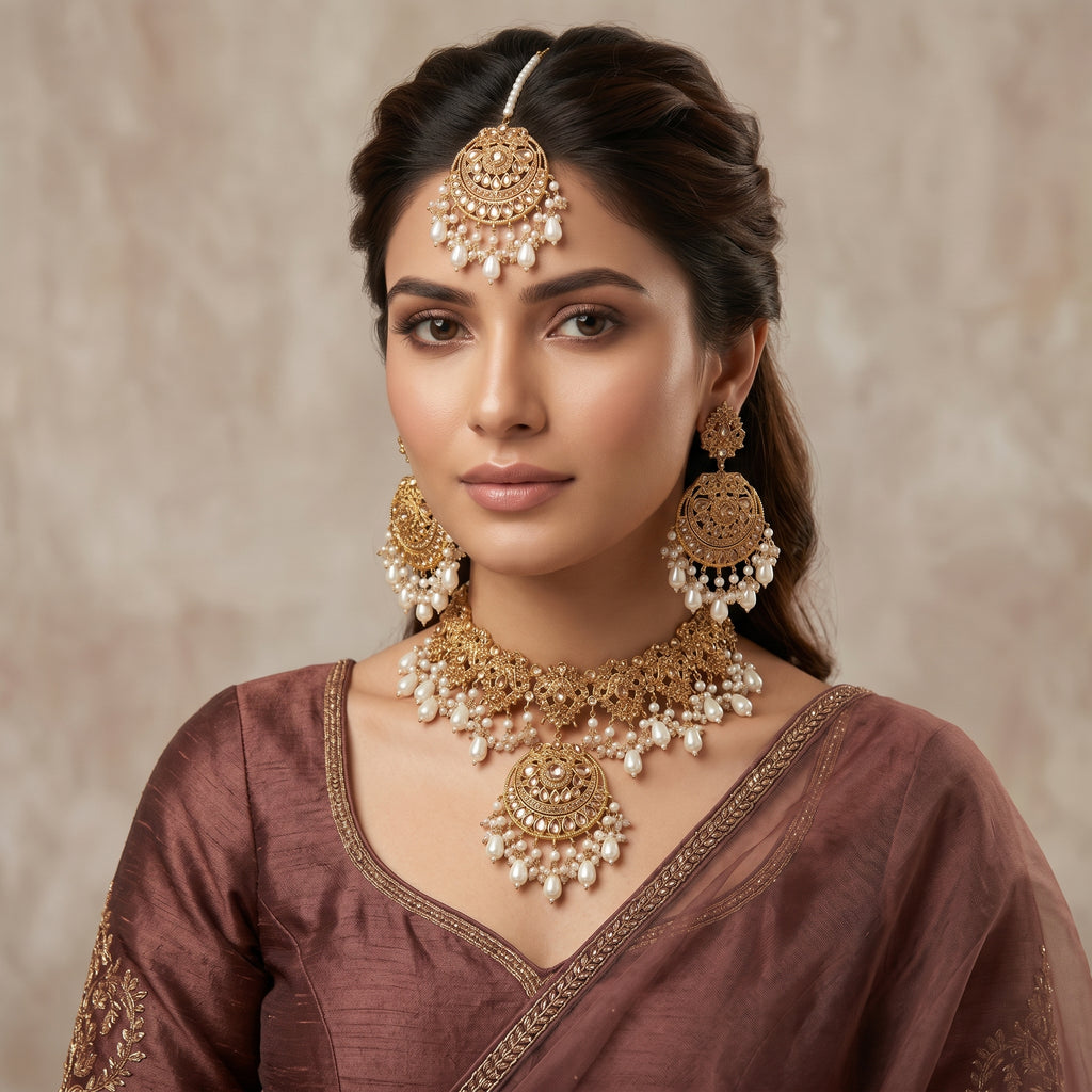 Antique Gold Polki Wide Choker Bridal Set