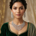 Silver CZ Diamond Fringe Teardrop Necklace Set