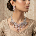 Silver CZ & Rose Pink Stone Scroll Necklace Set