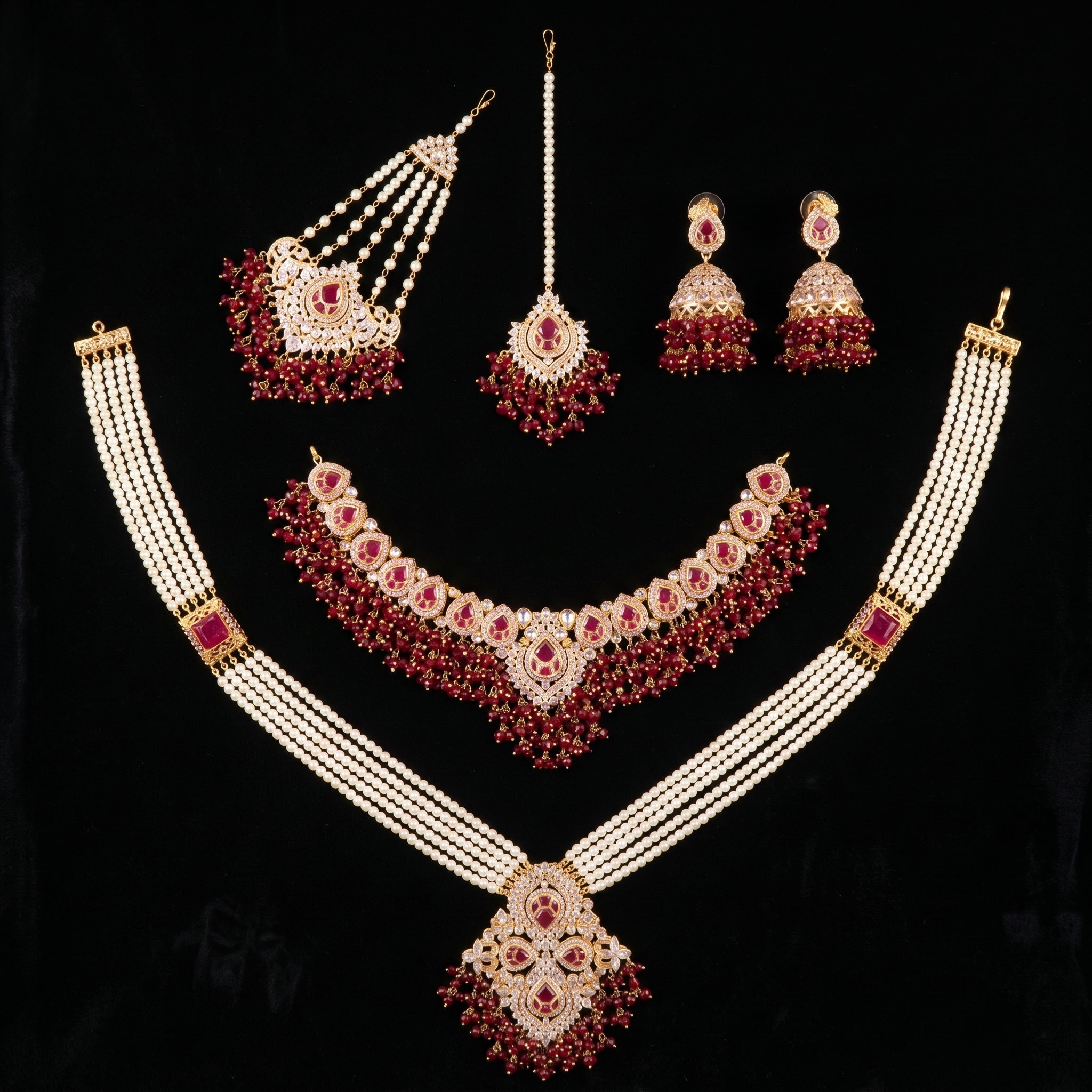 Crimson Kundan & Ruby Drop Necklace Bridal Set