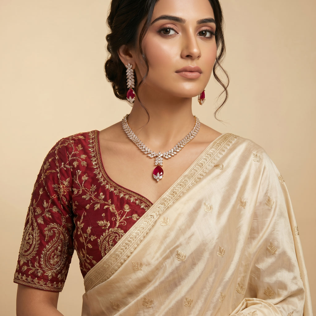 Ruby & Diamond Marquise Leaf Necklace Set — artificial necklace set by Jashan Jewels Pakistan