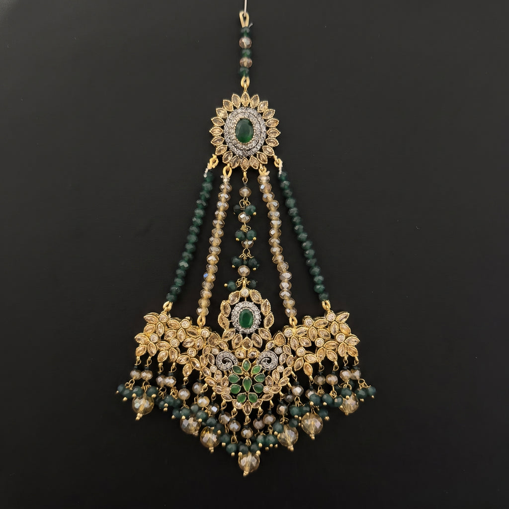 Emerald Halo Bridal Set with Jhoomar