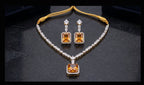 Champagne Morganite & Crystal Diamond Tennis Necklace Set close-up detail — artificial necklace set by Jashan Jewels