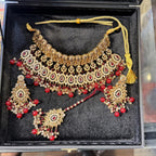 Scarlet Red Teardrop Chandbali Bridal Set with Jhoomar