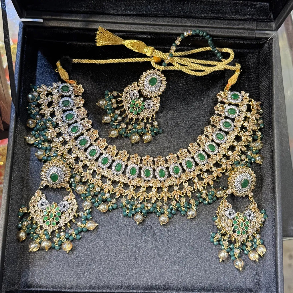 Emerald Halo Bridal Set with Jhoomar