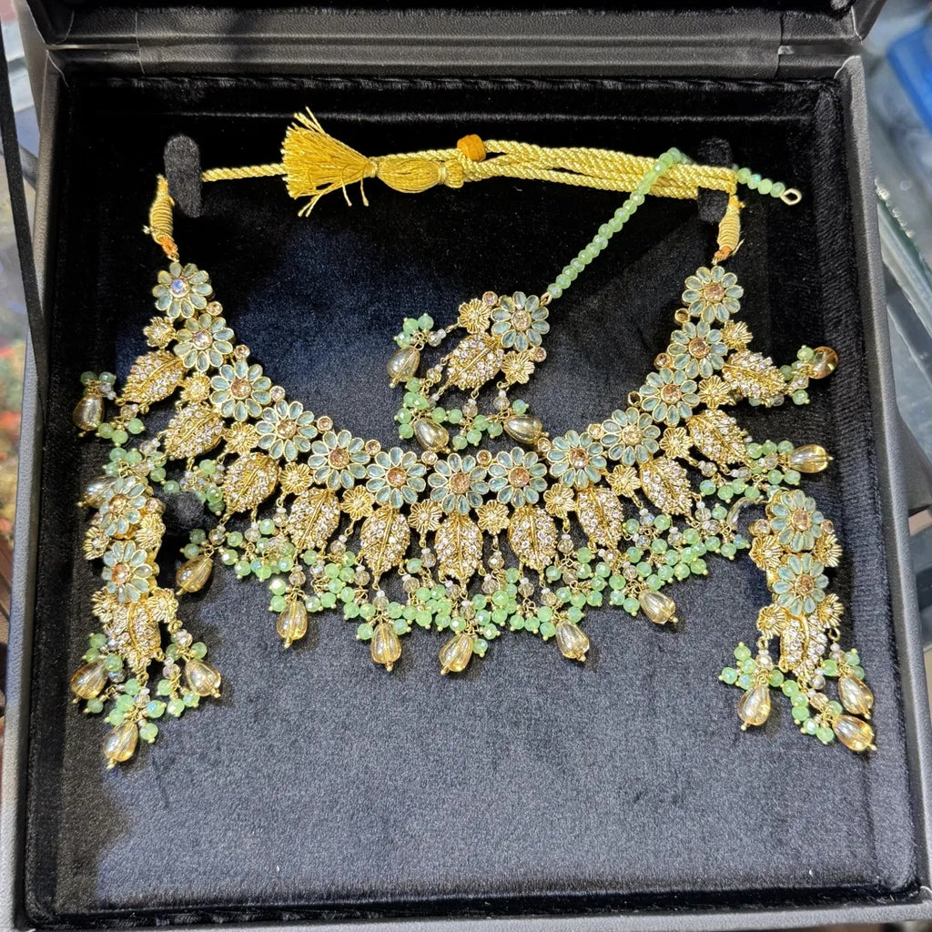Pistachio Green Enamel Floral Bridal Set