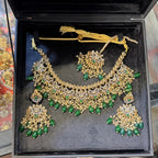 Gold Chaand Emerald Drop Bridal Set