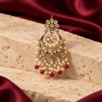 Kundan Chandbali Earrings with Ruby Red Drops — studio view