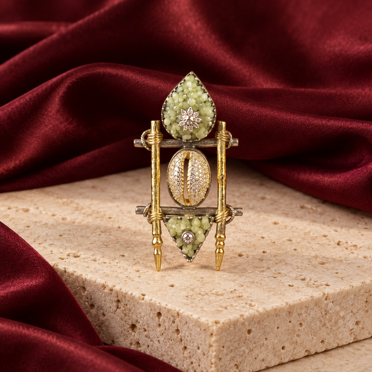 Architectural Gemstone Drop Earrings — studio view