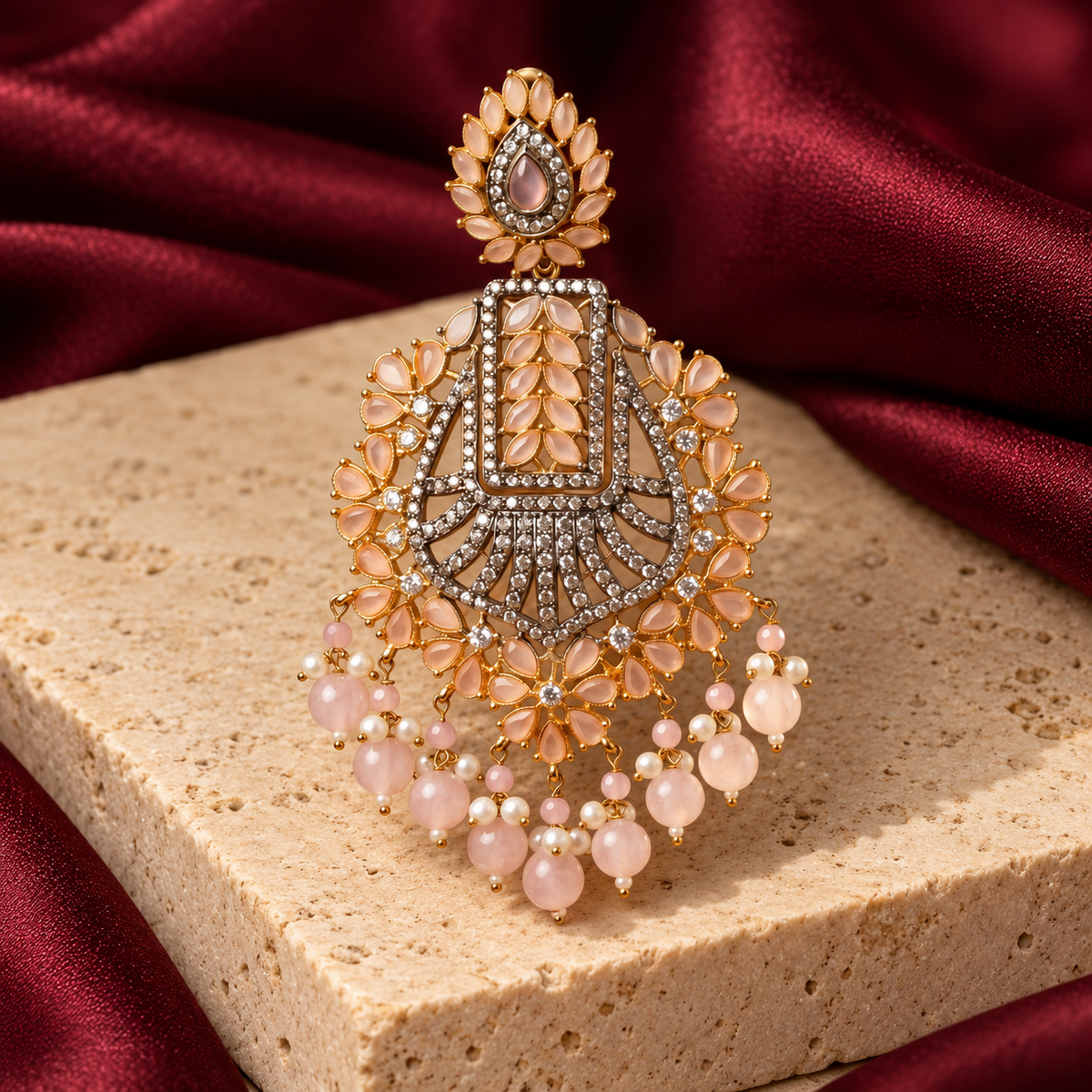 Blush Pink Chandbali Earrings — studio view