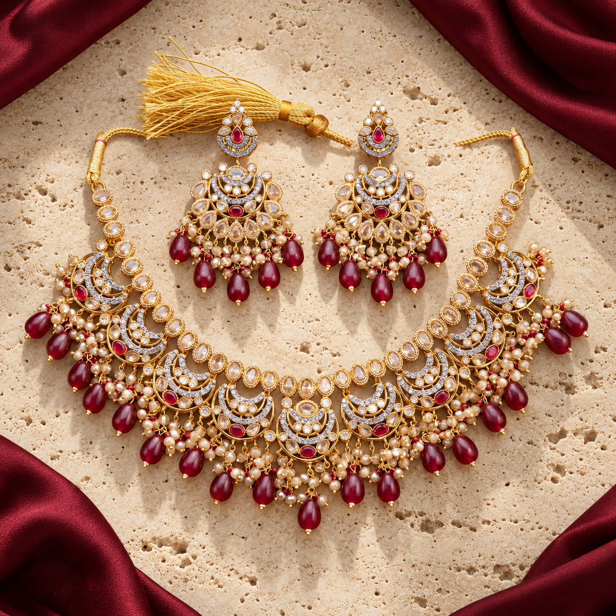 Jashan jewellery — ivory and burgundy studio view