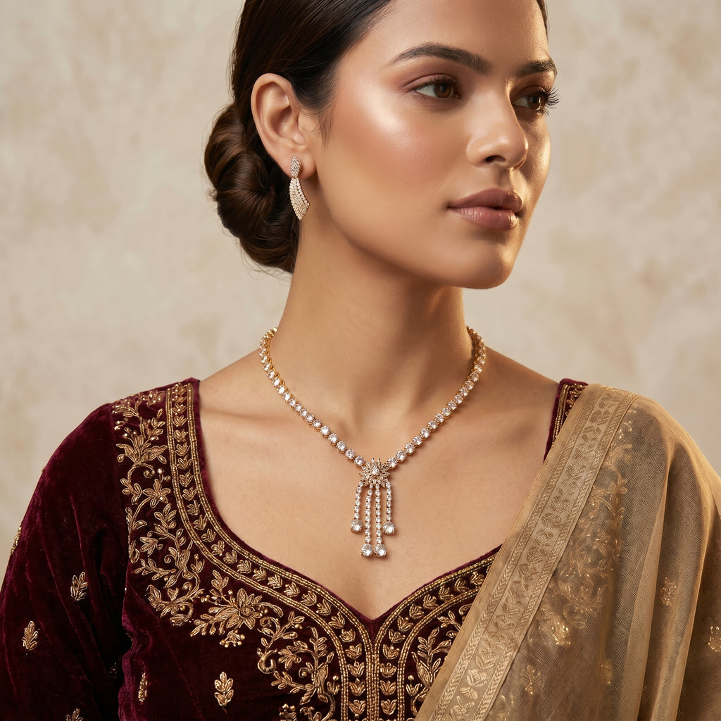 Diamond Round Tennis Necklace — artificial necklace set by Jashan Jewels Pakistan