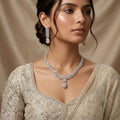 Silver Crystal Diamond Marquise Leaf Feather Necklace Set — artificial necklace set by Jashan Jewels Pakistan