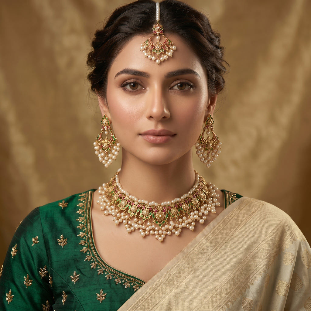 Pearl & Meenakari Gold Choker Necklace Set — artificial necklace set by Jashan Jewels Pakistan