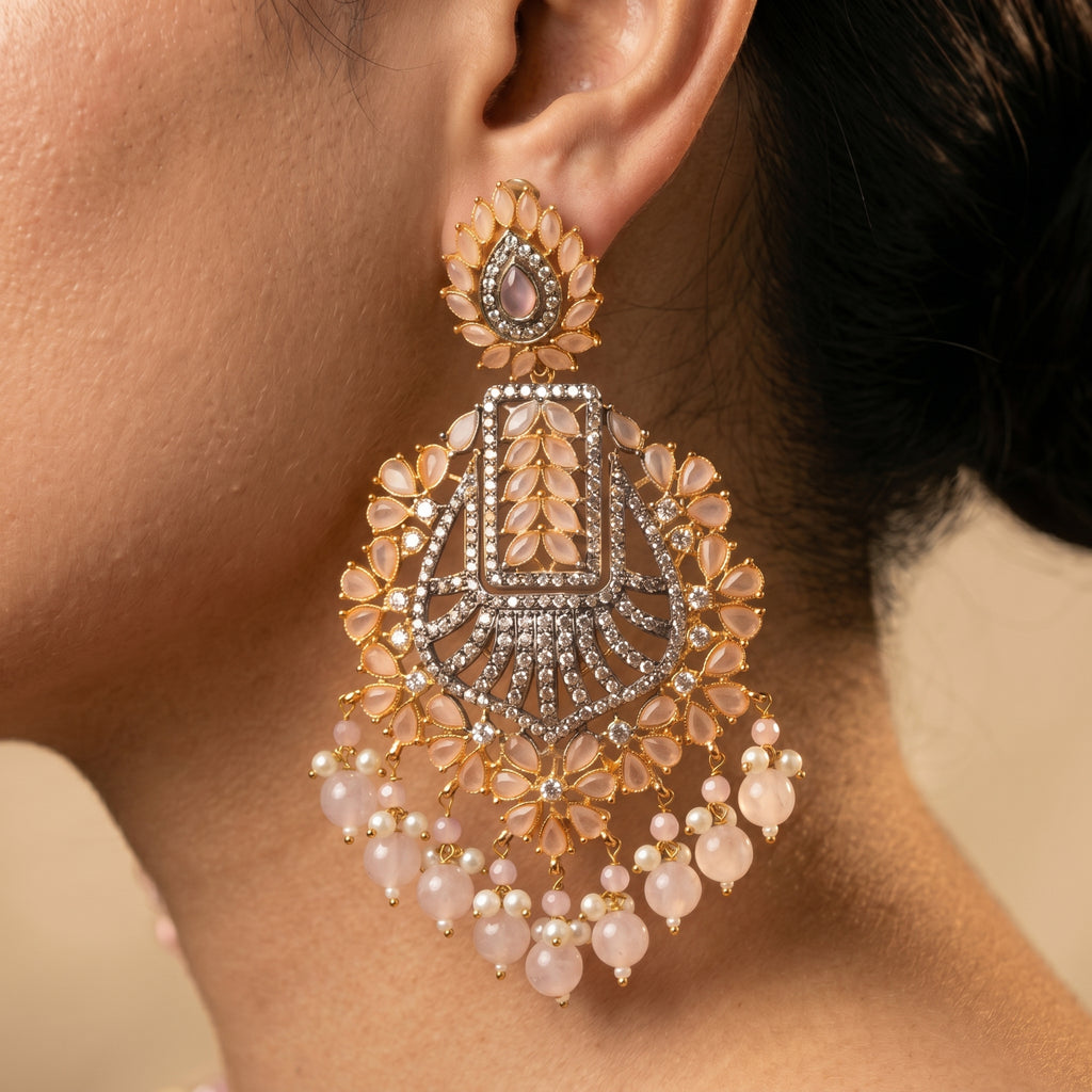 Blush Pink Chandbali Earrings — artificial earrings by Jashan Jewels Pakistan