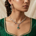 Mint Green & Crystal Diamond Two-Tone Geometric Baguette Necklace Set — artificial necklace set by Jashan Jewels Pakistan