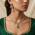 Mint Green & Crystal Diamond Two-Tone Geometric Baguette Necklace Set — artificial necklace set by Jashan Jewels Pakistan