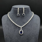 Royal Sapphire & CZ Diamond Tennis Necklace Set close-up detail — artificial necklace set by Jashan Jewels