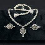 Silver Crystal Diamond Twisted Chain Necklace Set close-up detail — artificial necklace set by Jashan Jewels