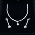 Silver Crystal Diamond Tennis Necklace Set close-up detail — artificial necklace set by Jashan Jewels