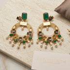 Teal & Gold Circular Hoop Earrings close-up detail — artificial earrings by Jashan Jewels