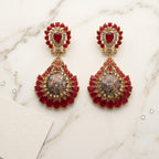 Ruby Red CZ Teardrop Earrings close-up detail — artificial earrings by Jashan Jewels