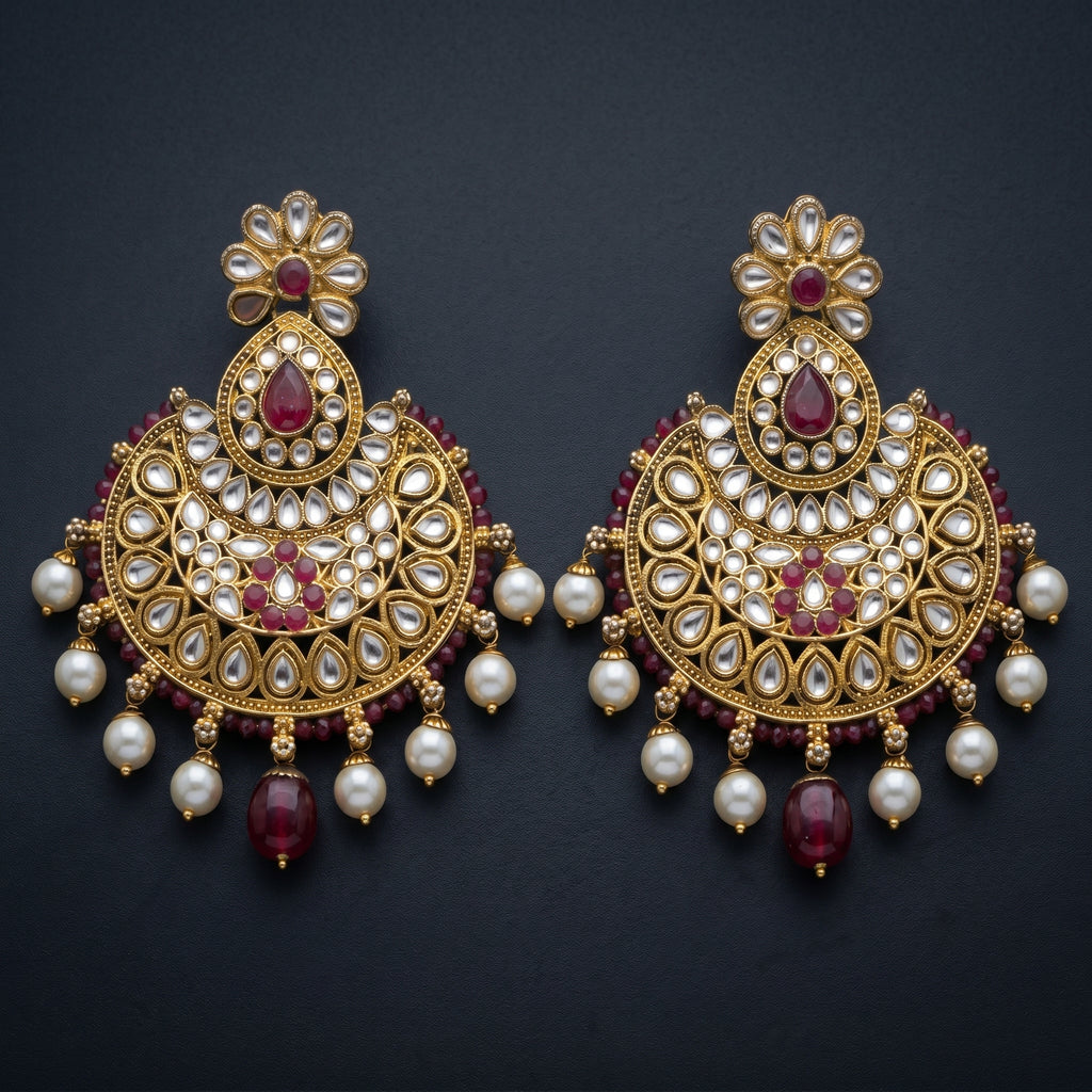 Grand Kundan Chandbali Earrings close-up detail — artificial earrings by Jashan Jewels
