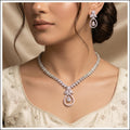 Silver Crystal Diamond Pear Floral Necklace Set — artificial necklace set by Jashan Jewels Pakistan