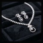 Silver Crystal Diamond Pear Floral Necklace Set close-up detail — artificial necklace set by Jashan Jewels