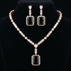 Black Onyx & Diamond Crystal Pendant Necklace Set close-up detail — artificial necklace set by Jashan Jewels