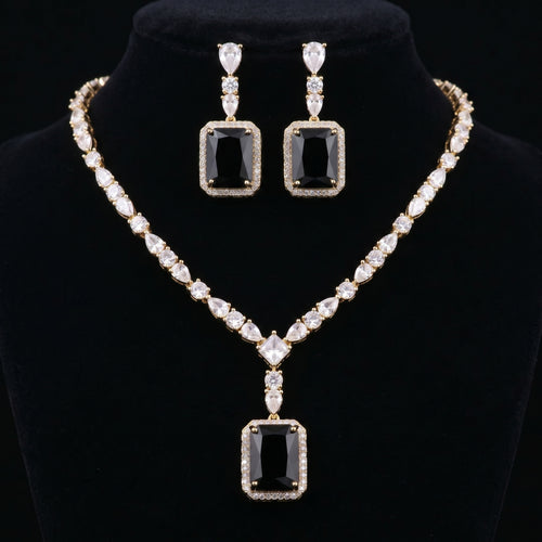 Black Onyx & Diamond Crystal Pendant Necklace Set