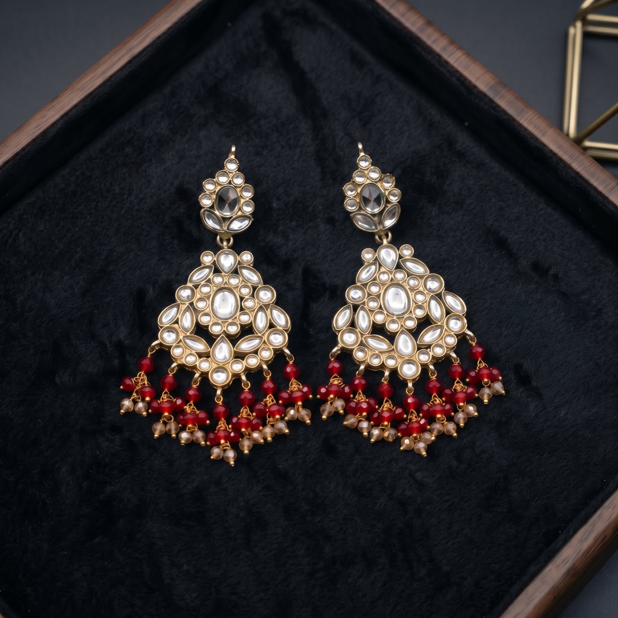 Antique Kundan Chandbali Earrings close-up detail — artificial earrings by Jashan Jewels