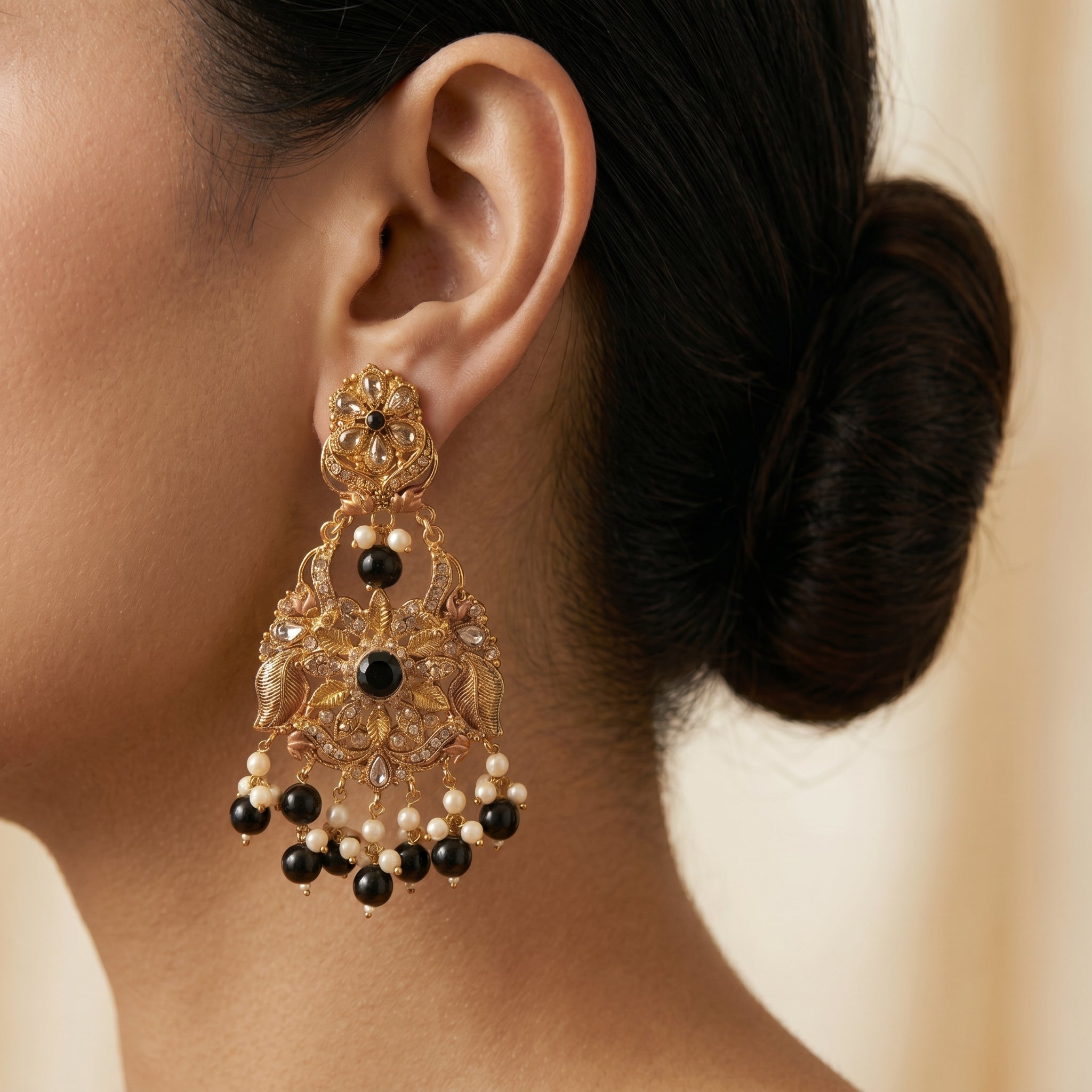 Antique Gold Leaf Chandbali Earrings — artificial earrings by Jashan Jewels Pakistan