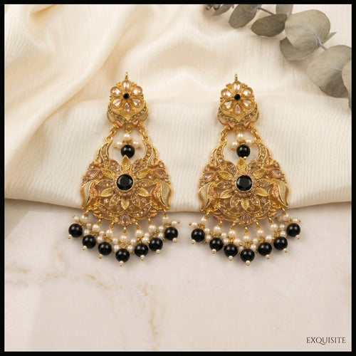 Antique Gold Leaf Chandbali Earrings
