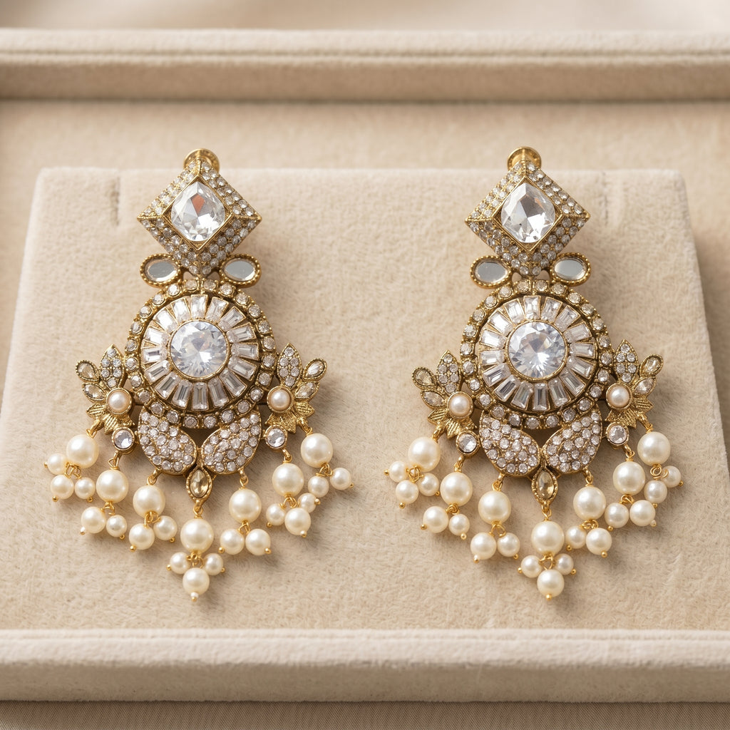 Diamond Style CZ Baguette Earrings close-up detail — artificial earrings by Jashan Jewels