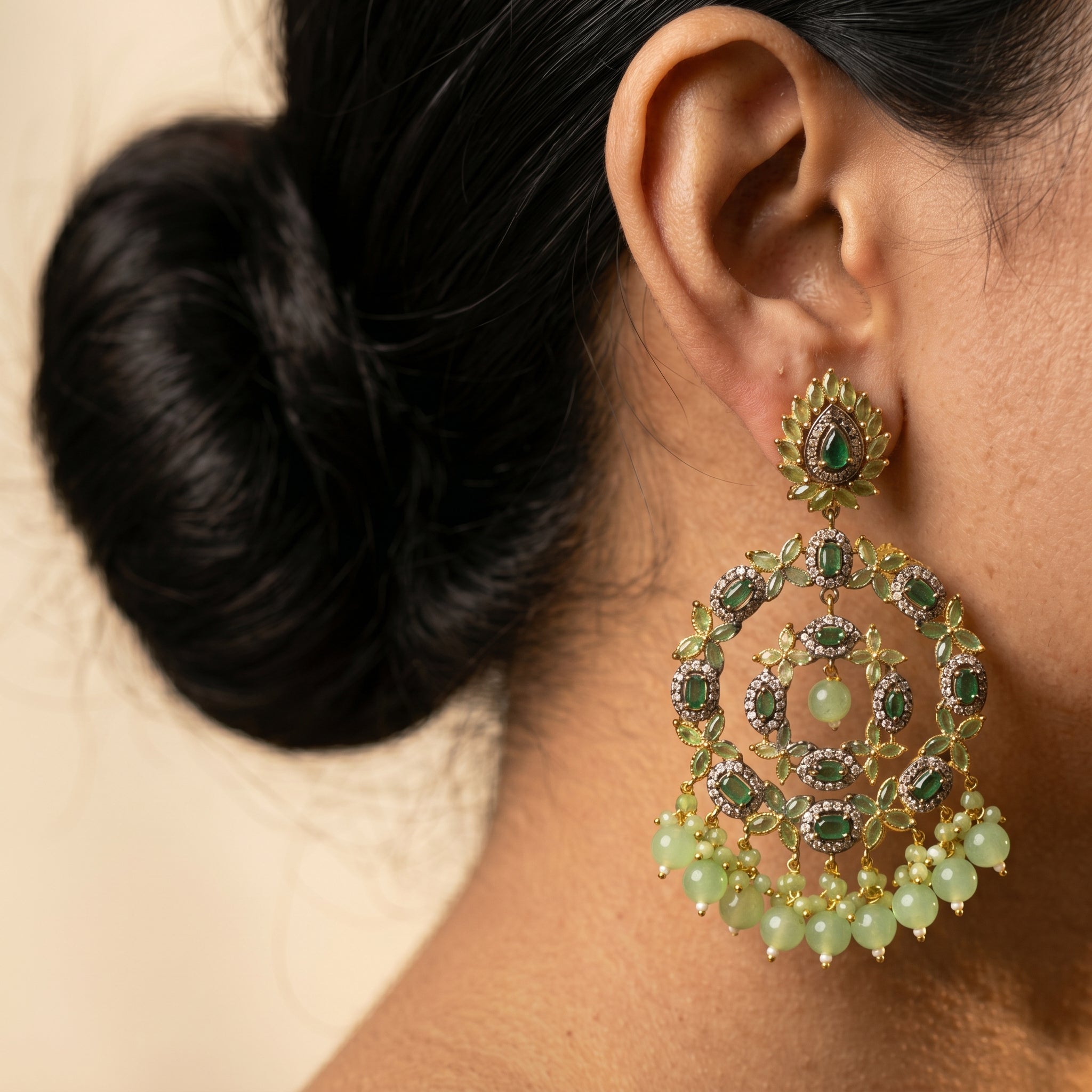 Emerald Green Chandbali Earrings — artificial earrings by Jashan Jewels Pakistan