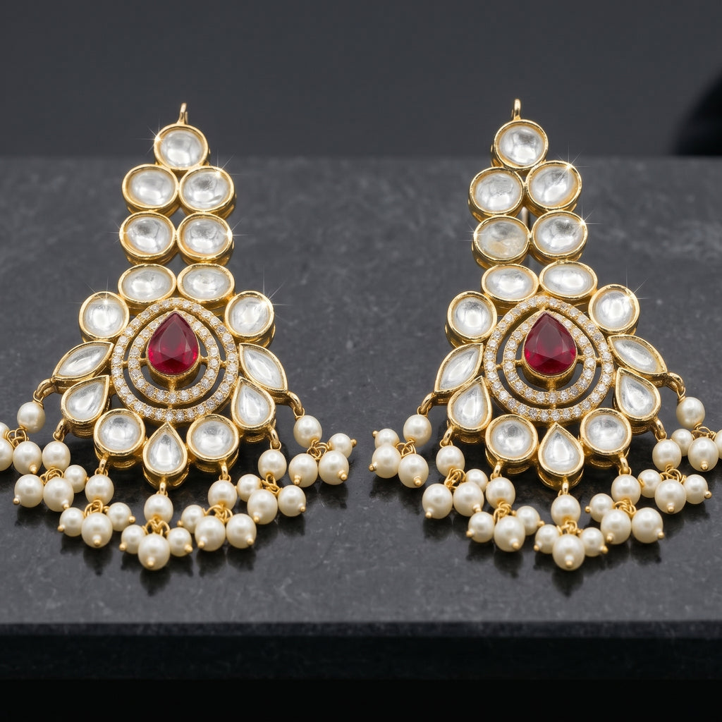 Kundan Polki Earrings close-up detail — artificial earrings by Jashan Jewels