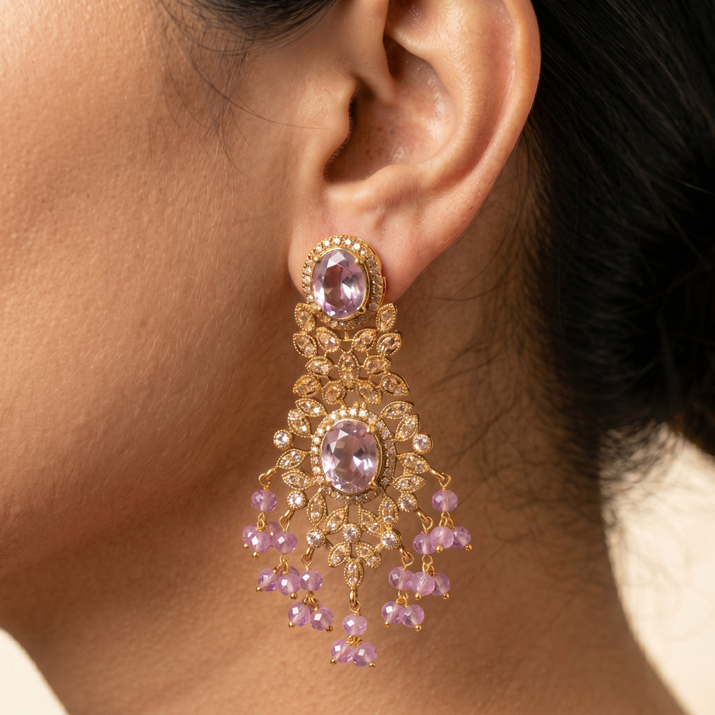 Lavender Crystal Chandelier Earrings — artificial earrings by Jashan Jewels Pakistan