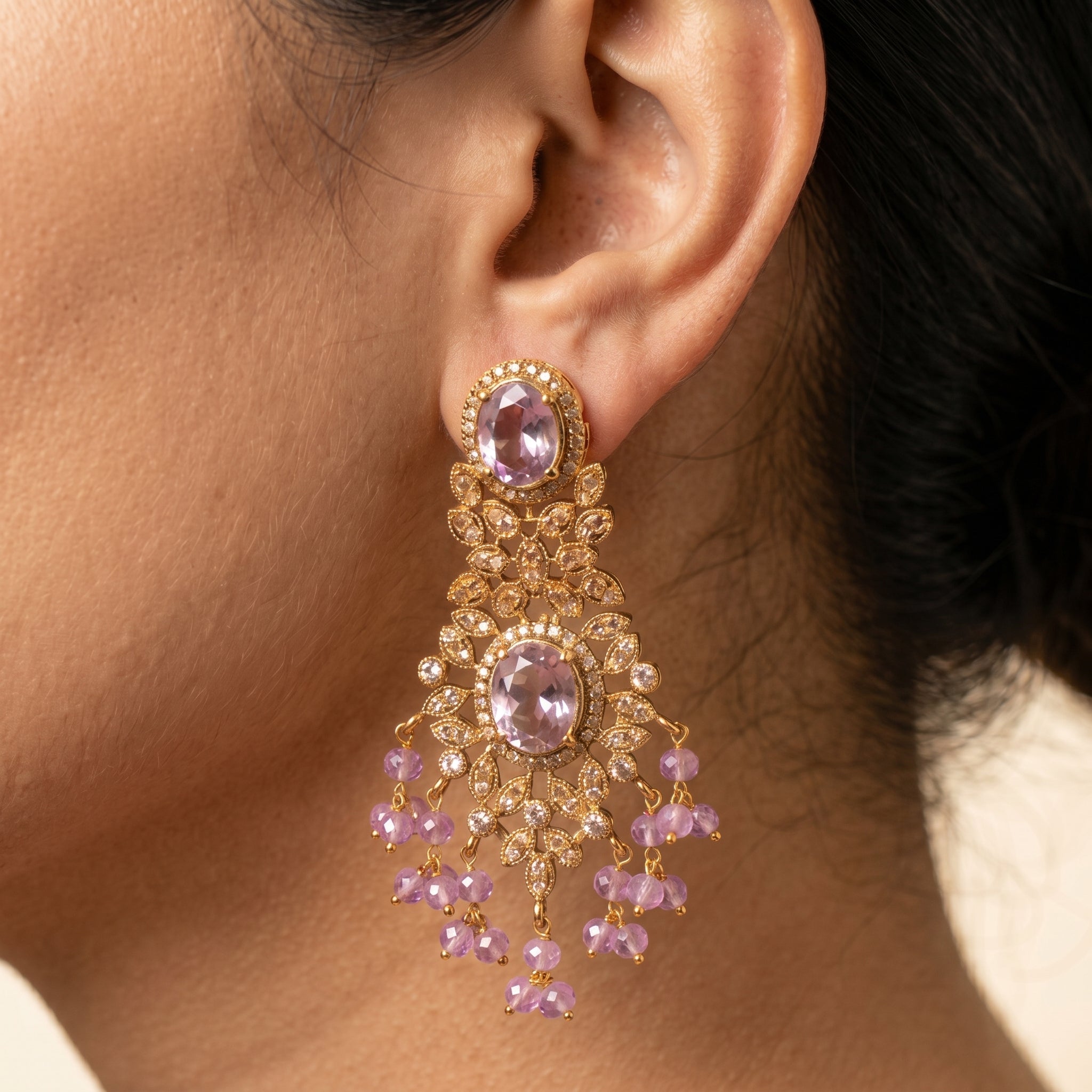 Lavender Crystal Chandelier Earrings — artificial earrings by Jashan Jewels Pakistan