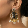 Black Stone & Gold Fan Statement Earrings — artificial earrings by Jashan Jewels Pakistan