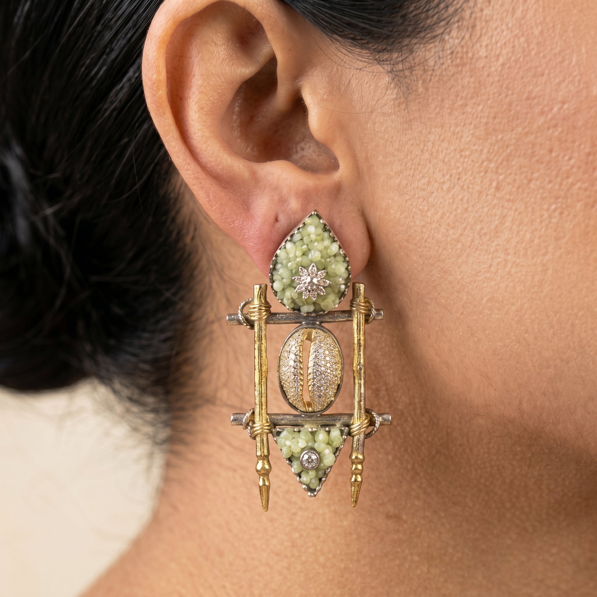 Architectural Gemstone Drop Earrings — artificial earrings by Jashan Jewels Pakistan