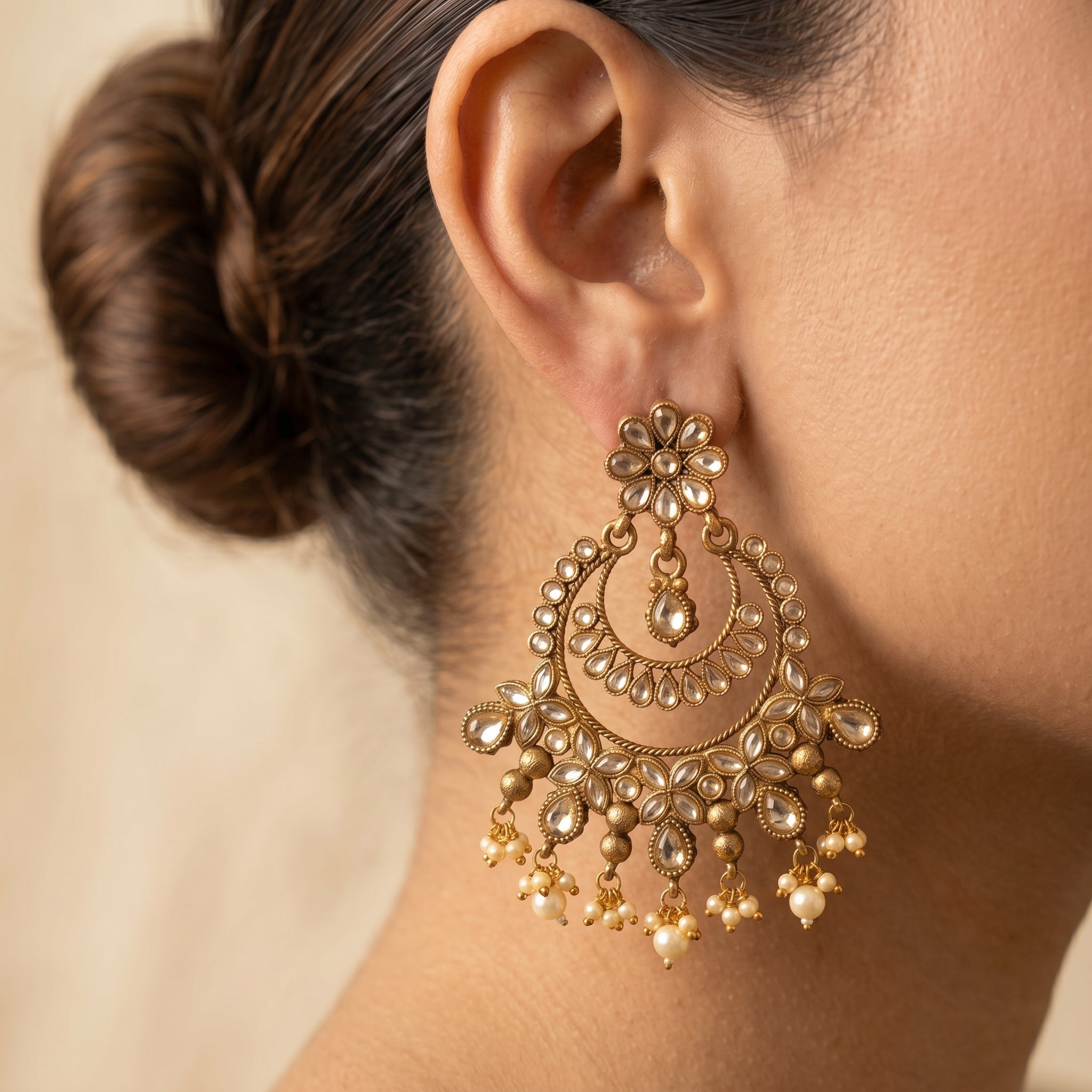 Kundan Chandbali Earrings with Pearl Drops — artificial earrings by Jashan Jewels Pakistan